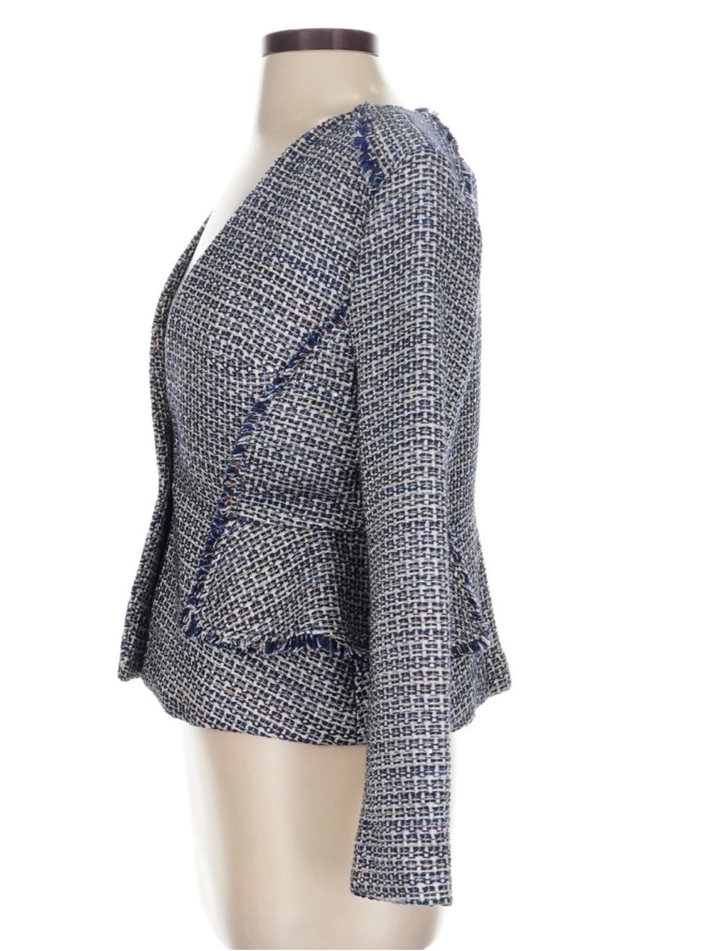 Banana Republic Tweed Peplum Blazer Jacket Blue White Size 4 Career - Picture 5 of 7